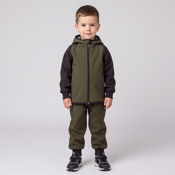 229021 Nicol Giacca softshell bambini con pile, cappuccio, riflettente - khaki