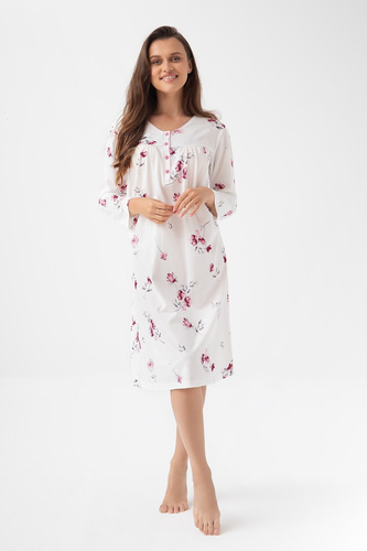 338 Camicia da notte ecru Luna - cotone, manica lunga, scollatura con bottoni