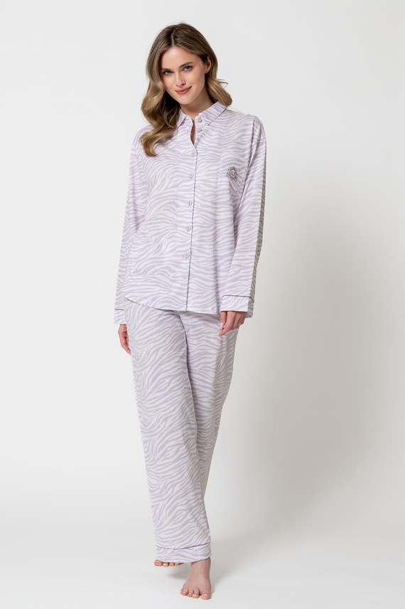 Leveza 1790 Penelopa Pigiama Donna 100% Cotone Bottoni Animal Print bianco-lilla