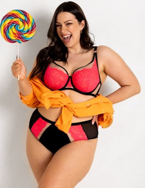 19232 Funny Plunge bra Mediolano nero-fluo - scollatura profonda, sensuale, elegante