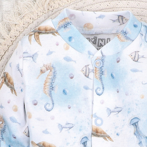 ABN-5454 Sea Of Joy Nini baby kaftan - cotone organico, chiusura con bottoni a pressione