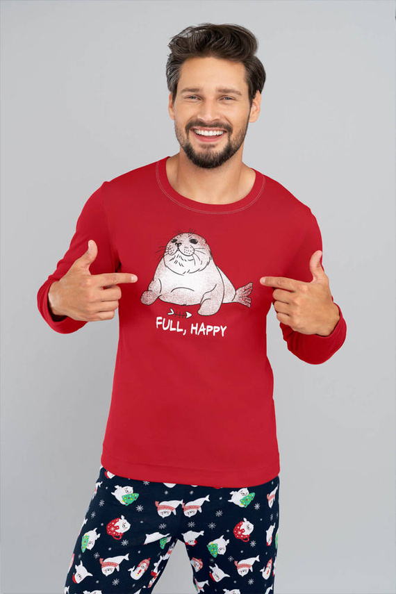 Pigiama Elder Uomo manica lunga, pantaloni lunghi Moda Italiana- rosso/stampa blu navy