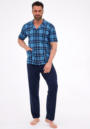 318/58 Pigiama da uomo Cornette - sbottonato in cotone a quadri, con colletto