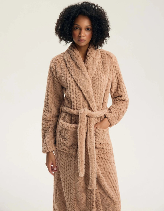 43599 Darlan Vestaglia da donna con cappuccio Henderson crema - morbida, leggera, prima del ginocchio