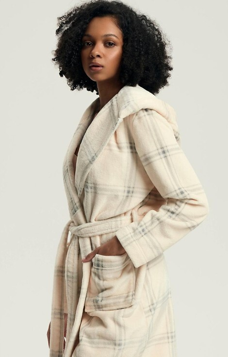 43596 Vestaglia da donna Danna Henderson bianca - con cappuccio, a quadretti