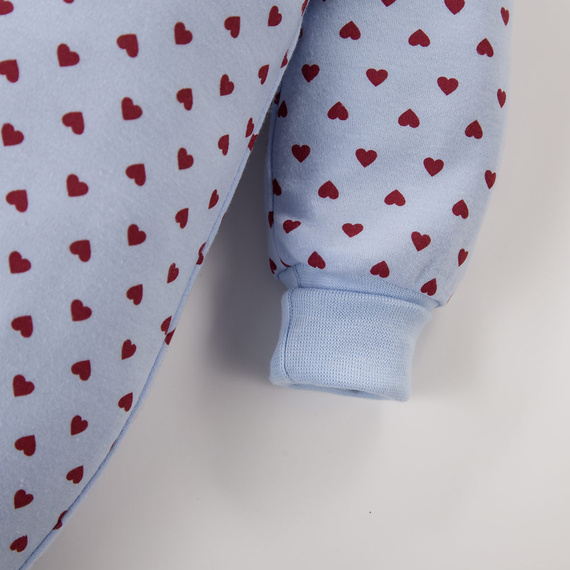 Tutina neonato Love Eevi azzurra con cuoricini 100% cotone con maniche ripiegabili