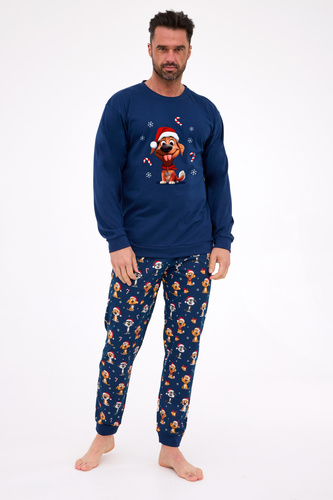 115/294 Pigiama Cornette Dog da uomo - Natale, blu navy, cotone