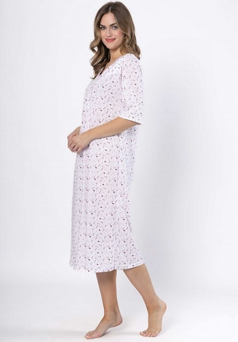 Leveza 1638 Dioniza camicia da notte in cotone bianco e lilla - manica corta, comoda e femminile