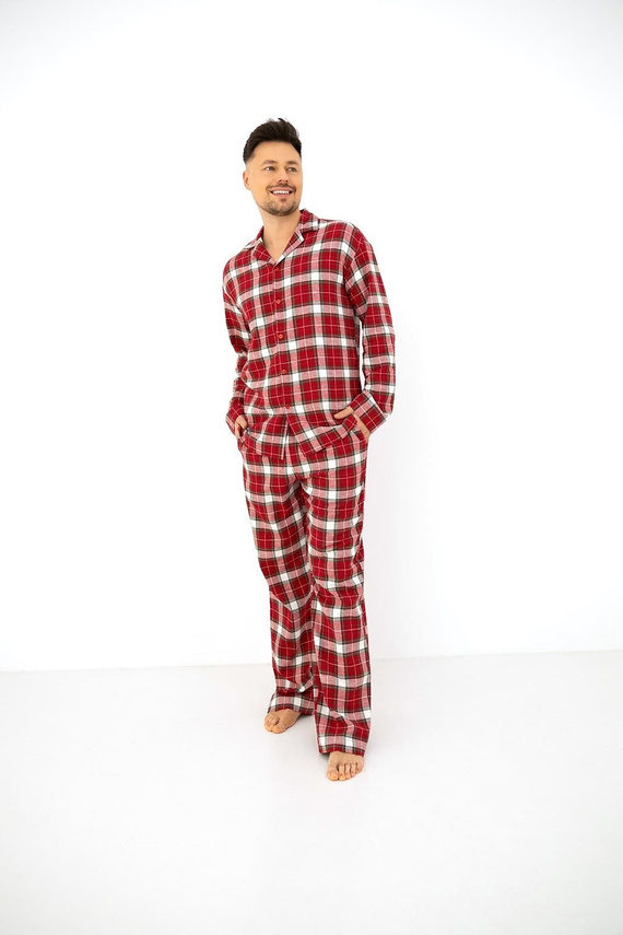 Sensis Lucas Pigiama Uomo in Flanella 100% Cotone Rosso a Quadri