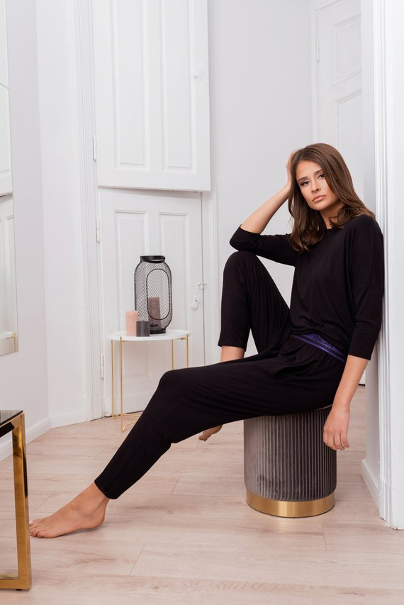 Stile Set donna con maniche a 3/4, lunghezza.pantaloni moda italiana neri