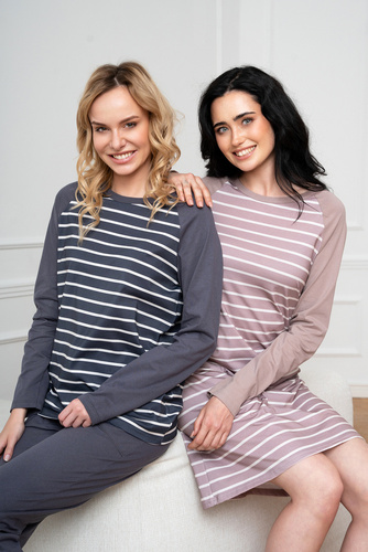 Oda Pigiama da donna manica lunga, pantaloni lunghi Moda italiana - stampa grafite/grafite