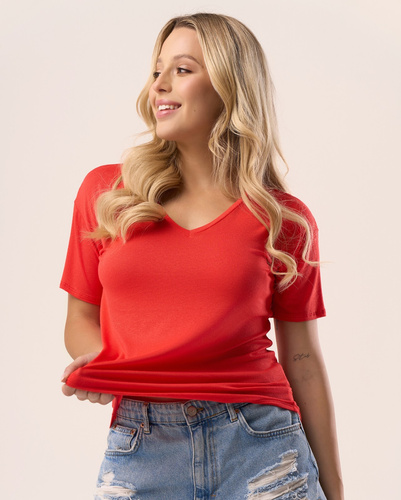 Serina Blouse Babell rosso - viscosa, manica corta, scollo a V | elegante e confortevole