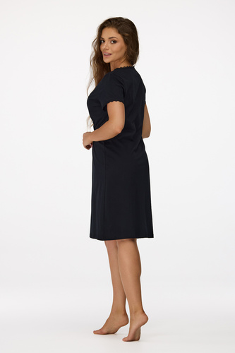 no. 37 Camicia da notte da gravidanza Senizo nera - 100% cotone, pizzo, manica corta, per allattamento