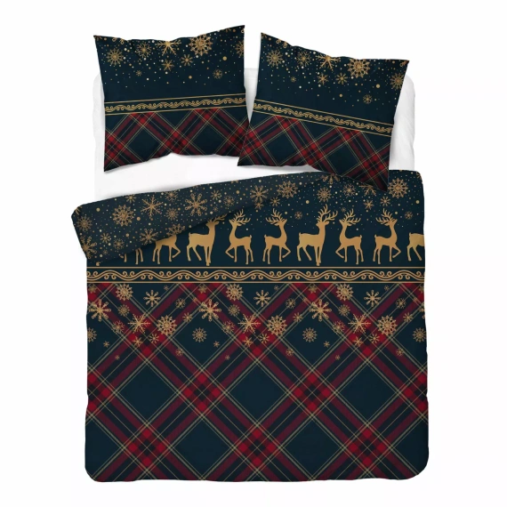 Pościel Detexpol 6058 A Renne invernali blu navy e rosso 100% cotone