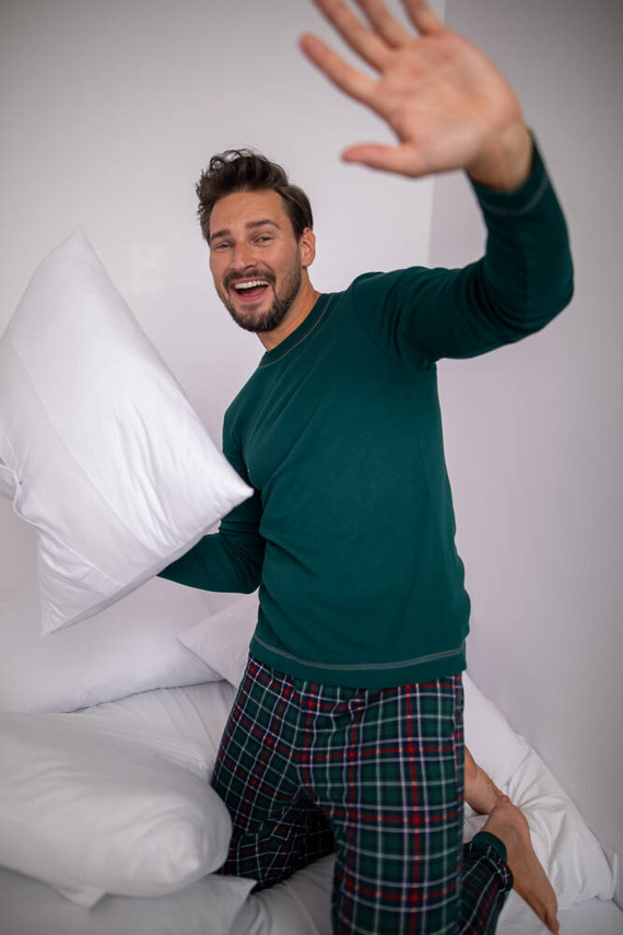 Fogo Pigiama uomo manica lunga, pantaloni lunghi Moda italiana - verde/stampa