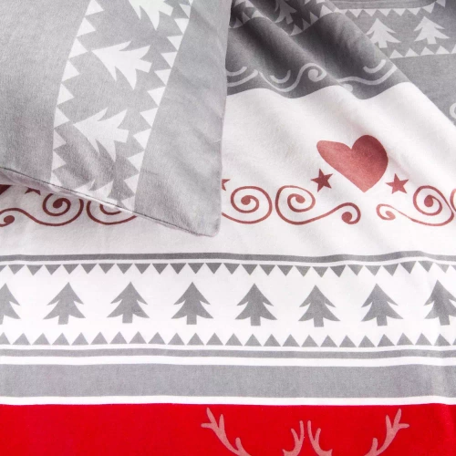 31516/1 Biancheria da letto natalizia in flanella Flanelove Darymex grigio rosso- set 100% cotone, caldo e morbido