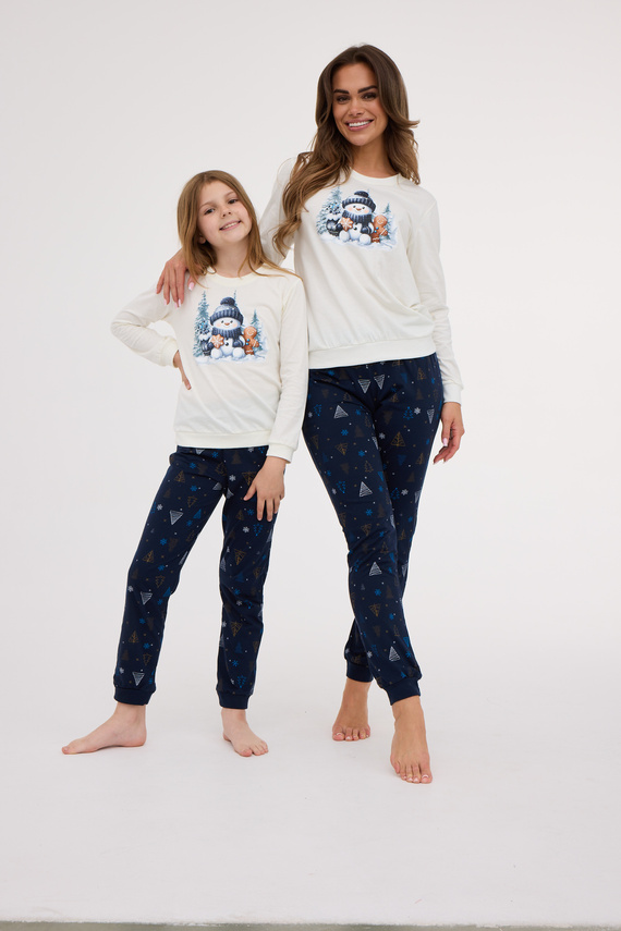 721/427 Pigiama da donna Snowy Day Cornette ecru - cotone, manica lunga | Caldo e confortevole