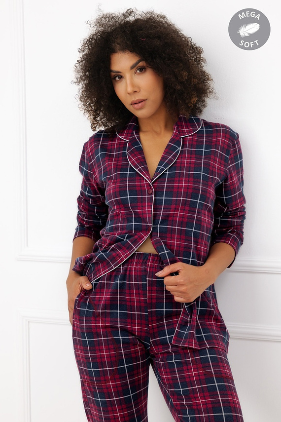 Italian Fashion Alana Pigiama donna in cotone, lunga, aperta, a quadri