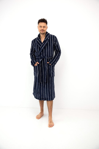 Sensis Leon Blu Navy Accappatoio Lungo Uomo a Righe con Colletto