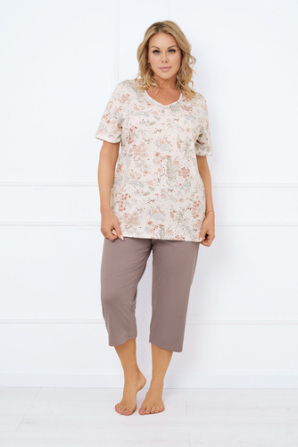 Ermida Pigiama donna manica corta, pantalone 3/4 Moda Italiana - stampa/cappuccino