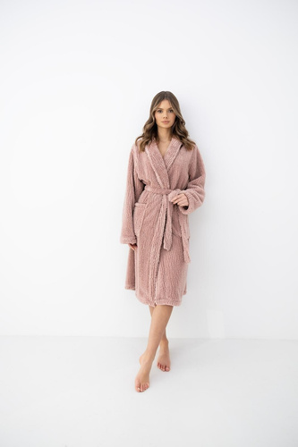 Sensis Caira Accappatoio donna beige morbido lungo con collo sciallato