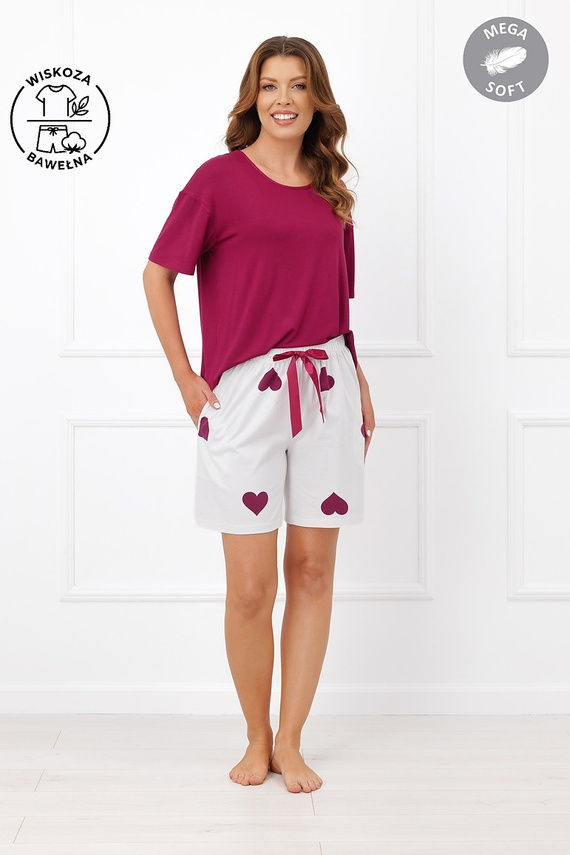 Italian Fashion Kioga Pigiama donna in viscosa Mega Soft pantaloncini cuori
