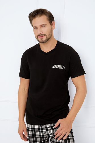 Klark Pigiama da uomo a maniche corte, pantaloncini Moda italiana - nero/stampa