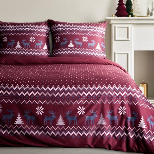 Matt Biancheria da letto natalizia in microfibra Eurofirany maroon - decorata con una stampa in stile scandinavo