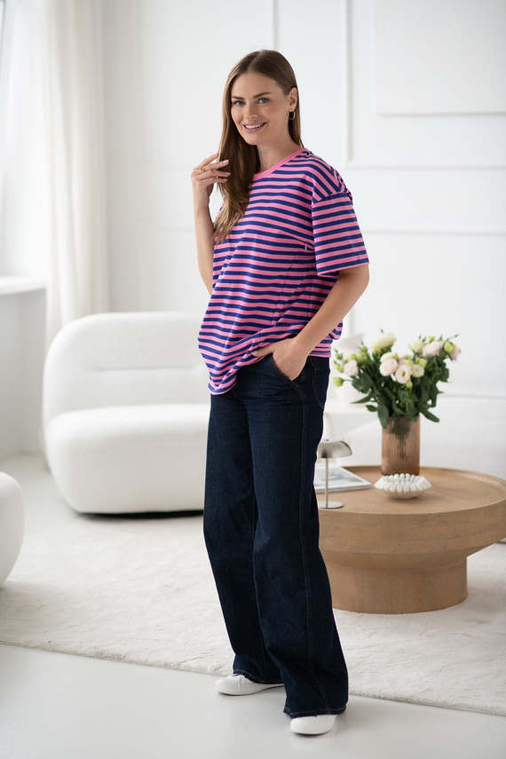 T-shirt premaman e per l'allattamento a righe rosa e blu di Mamahood Milk&Love - comoda ed elegante