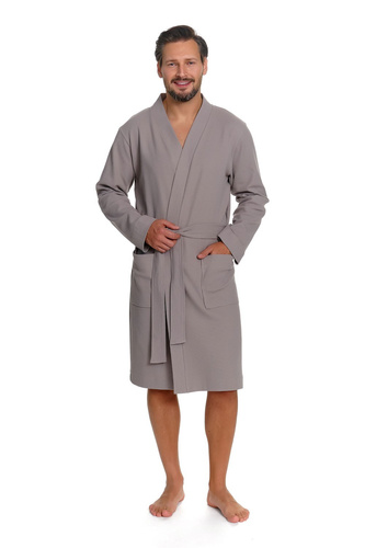 Accappatoio uomo Doctor Nap 7421 Waffle leggero in tessuto a nido d'ape, cintura in vita, lunghezza al ginocchio