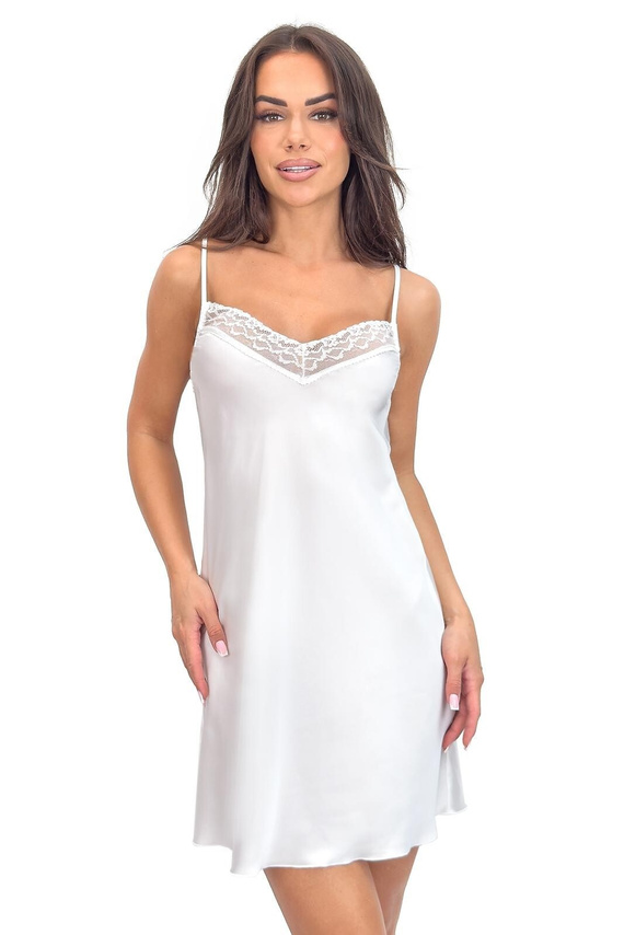 Julia Ecru Donna Camicia da notte – Camicia satinata con scollo in pizzo e spalline regolabili