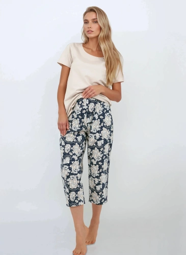 Pigiama Momenti Per Me donna Navy Charm - manica corta e pantalone 7/8, cotone