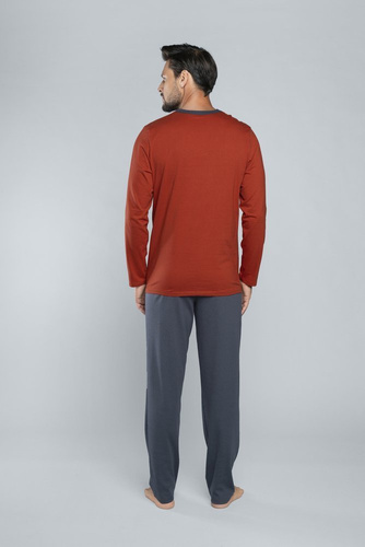 Lion Pigiama uomo a maniche lunghe, pantaloni Moda italiana - rosso/grafite