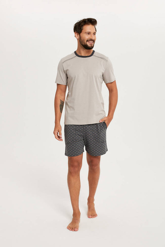 Abel Pigiama da uomo a maniche corte, pantaloncini Moda italiana - beige/stampa