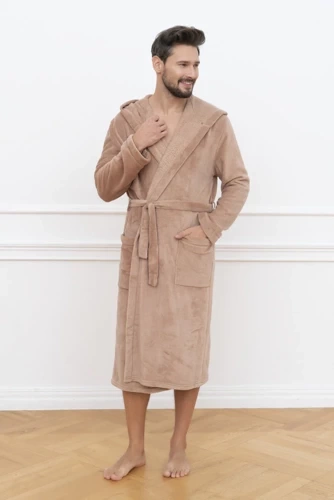 Mimas Accappatoio da uomo con cappuccio Moda italiana - cammello