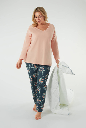 Julietta Pigiama da donna manica lunga, pantaloni lunghi Moda italiana - salmone/stampa
