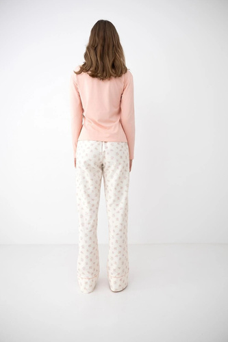 Pigiama donna Sensis Royal rosa-ecru in bambù e cotone pantaloni lunghi