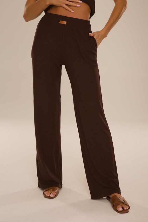 De Lafense Sienna 083 pantaloni lunghi da donna in viscosa con tasche - cioccolato