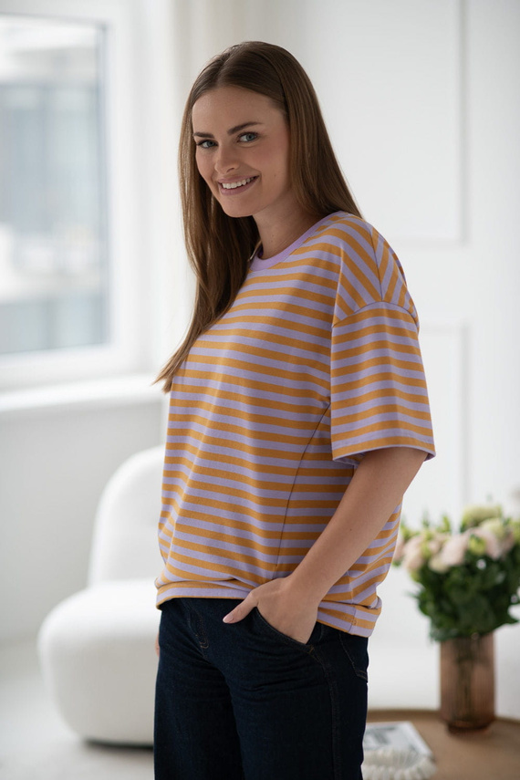 Mamahood T-shirt gravidanza e allattamento Milk&Love a righe miele e lilla - comoda ed elegante