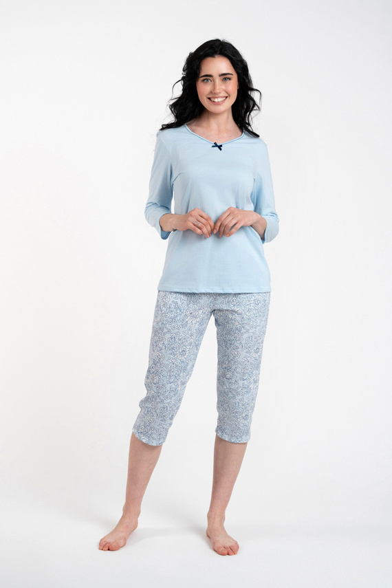 Salli Pigiama donna manica 3/4 e pantalone 3/4 Moda italiana -blu/stampa