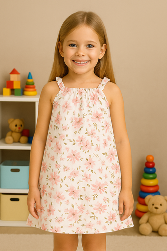 Abito in mussola senza spalline Flowers ecru Pinokio con stampa floreale