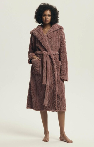 43592 Darlena Henderson dusty rose - accappatoio con cappuccio da donna, lungo, morbido, fantasia