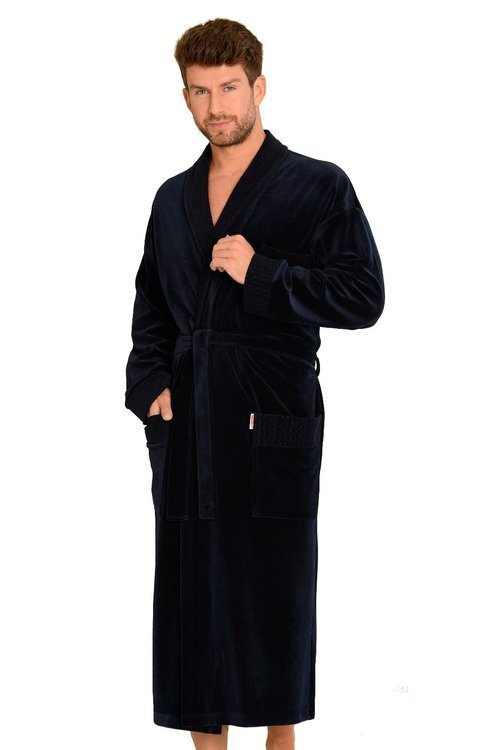 712 Vestaglia da uomo in velluto De lafense - blu navy