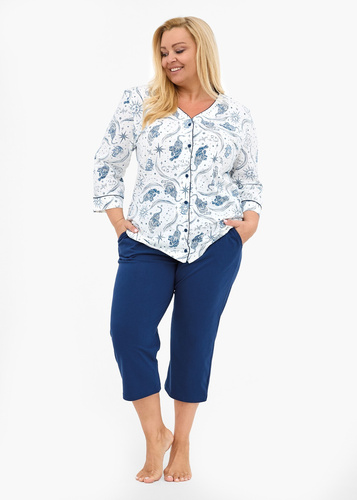 162/446 Pigiama da donna Cornette Kristin 2 | 100% cotone, sbottonato, manica 3/4 e pantalone