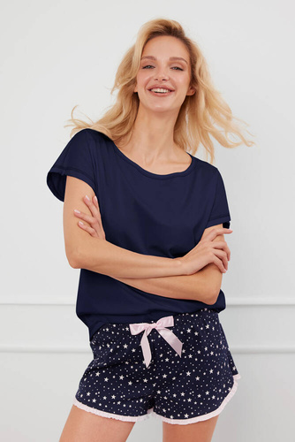 Libra Pigiama da donna a maniche corte, pantaloncini Moda italiana - blu navy/stampa