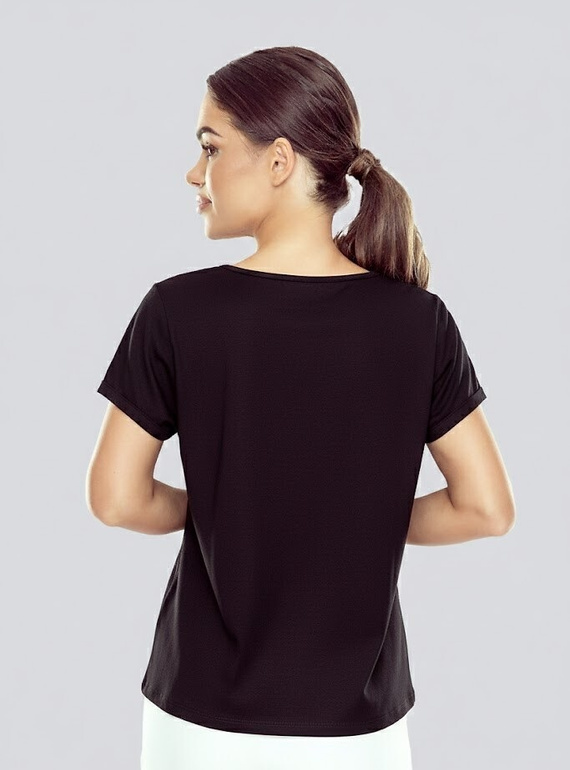 Elegante blusa da donna Laurella Eldar nera | Inserto in pizzo, viscosa elasticizzata, taglio ampio | Ideale per l'ufficio e le occasioni speciali