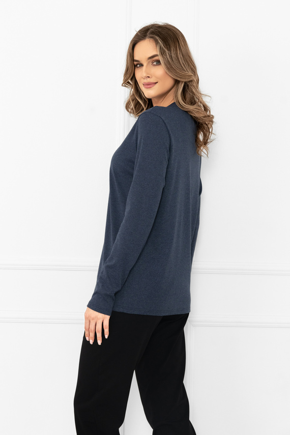 Camicetta Gordo donna moda italiana blu navy - classica, cotone, manica lunga