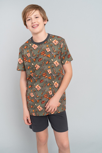 Pigiama Western Boys a maniche corte, pantaloni Italian Fashion - oliva/grafite