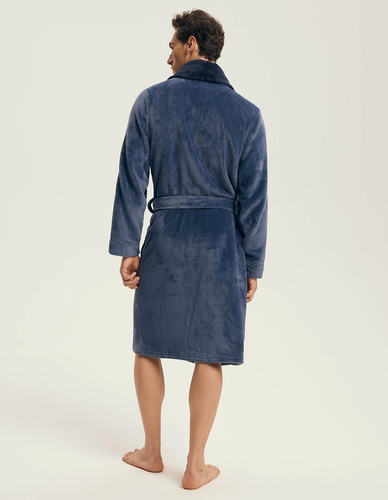 Accappatoio Henderson da uomo 43375 Nantes navy - collo a scialle, struttura a coste, design elegante