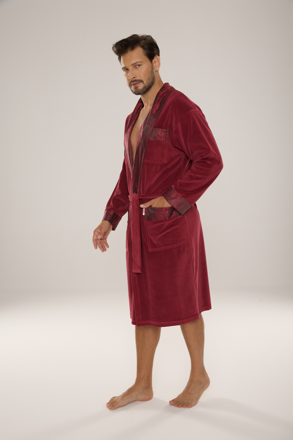 868 Nobile accappatoio da uomo in velluto De Lafense- elegante, morbido, di qualità, bordeaux